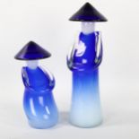 A pair of Murano blue glass Chinese figures, signed to base, tallest 30cm Good condition