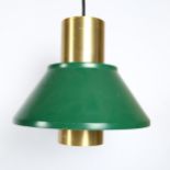 JO HAMMERBORG for Fog and Morup, Denmark, a brass and green pendant lamp, shade height 28cm some