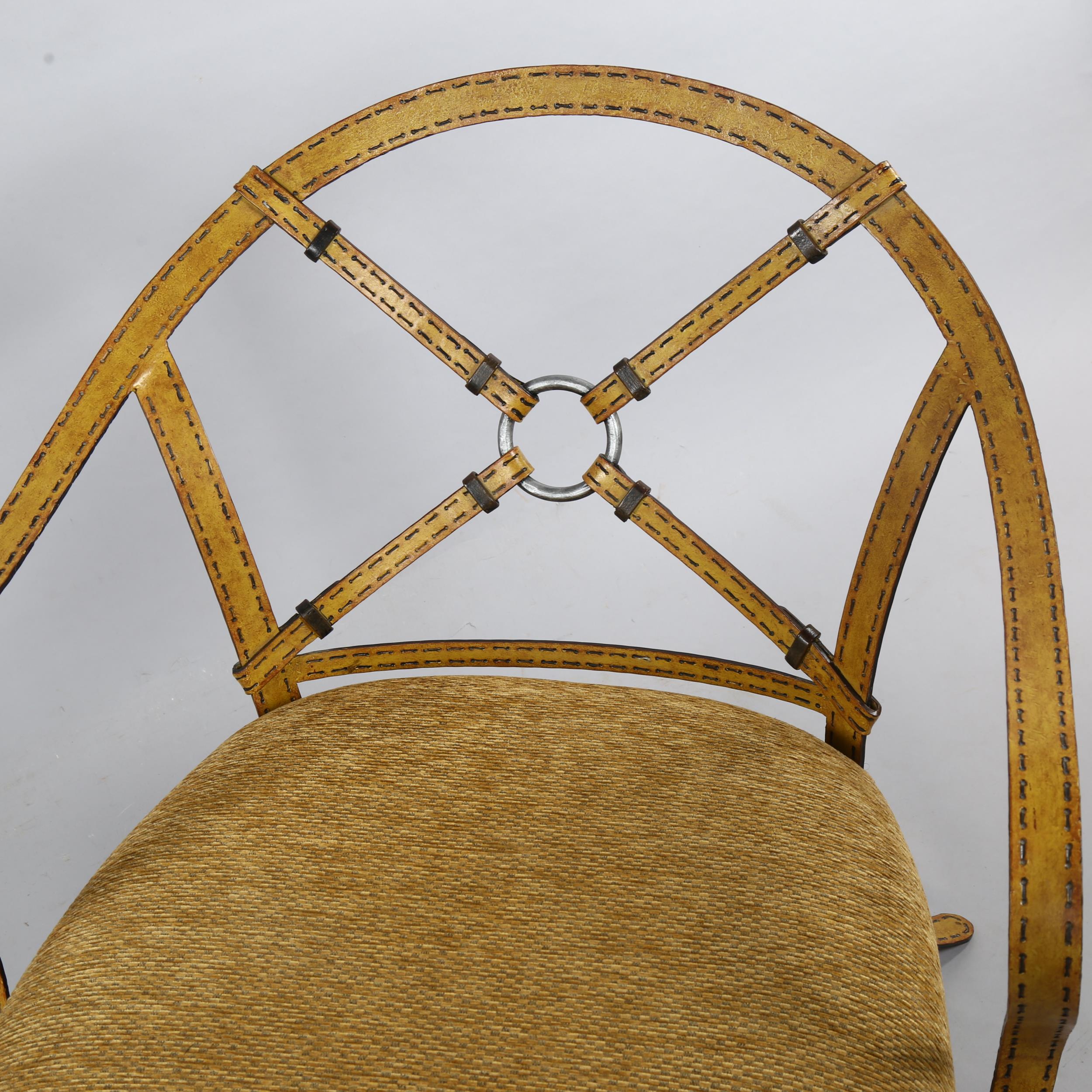 A trompe l’oeil wrought iron lounge chair in the manner of Adnet or Hermes, the iron work frame - Image 2 of 4