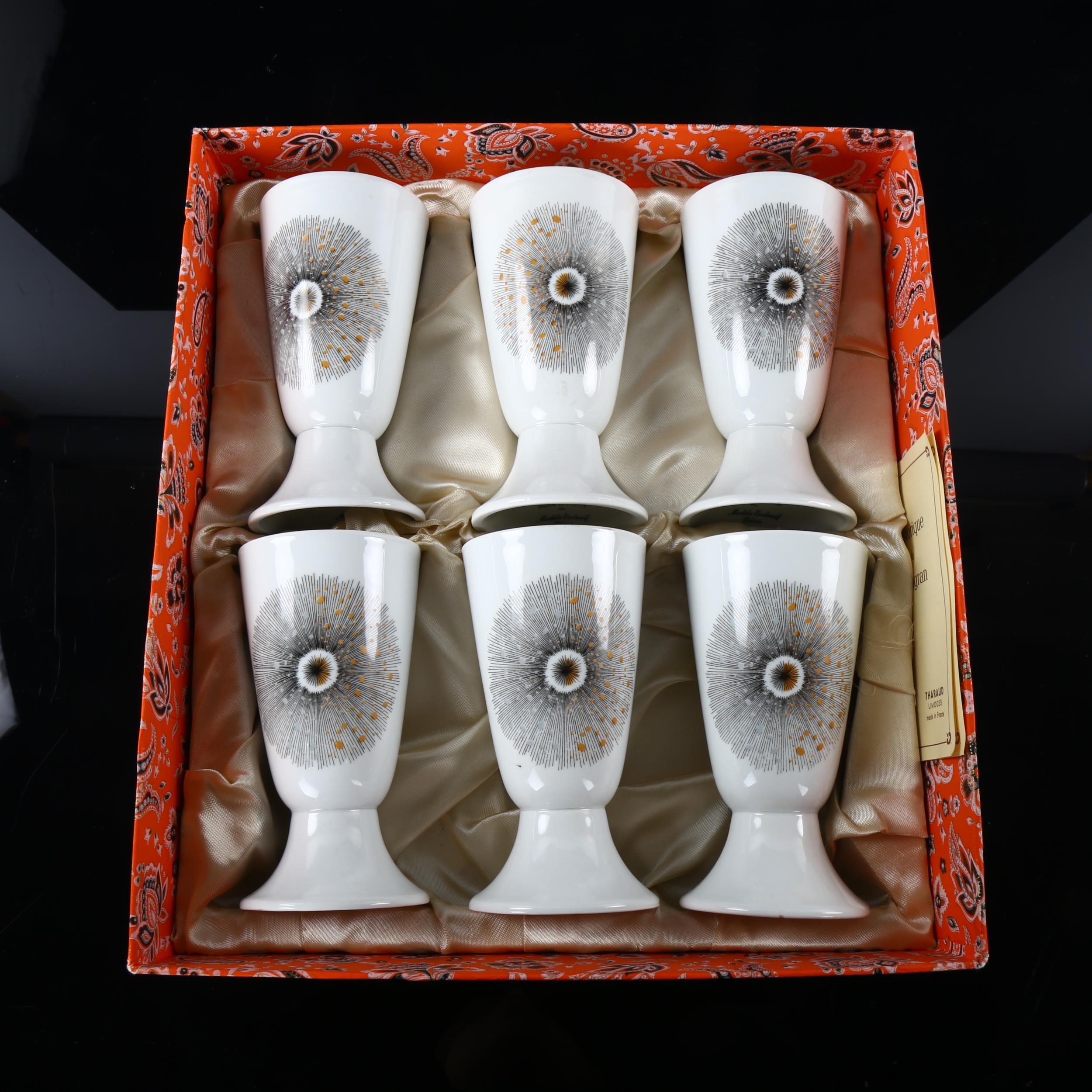 A boxed set of 6 Mazagran coffee cups by Tharaud, Limoges, 1970s' Moorea design, height 13.5cm - Image 4 of 4