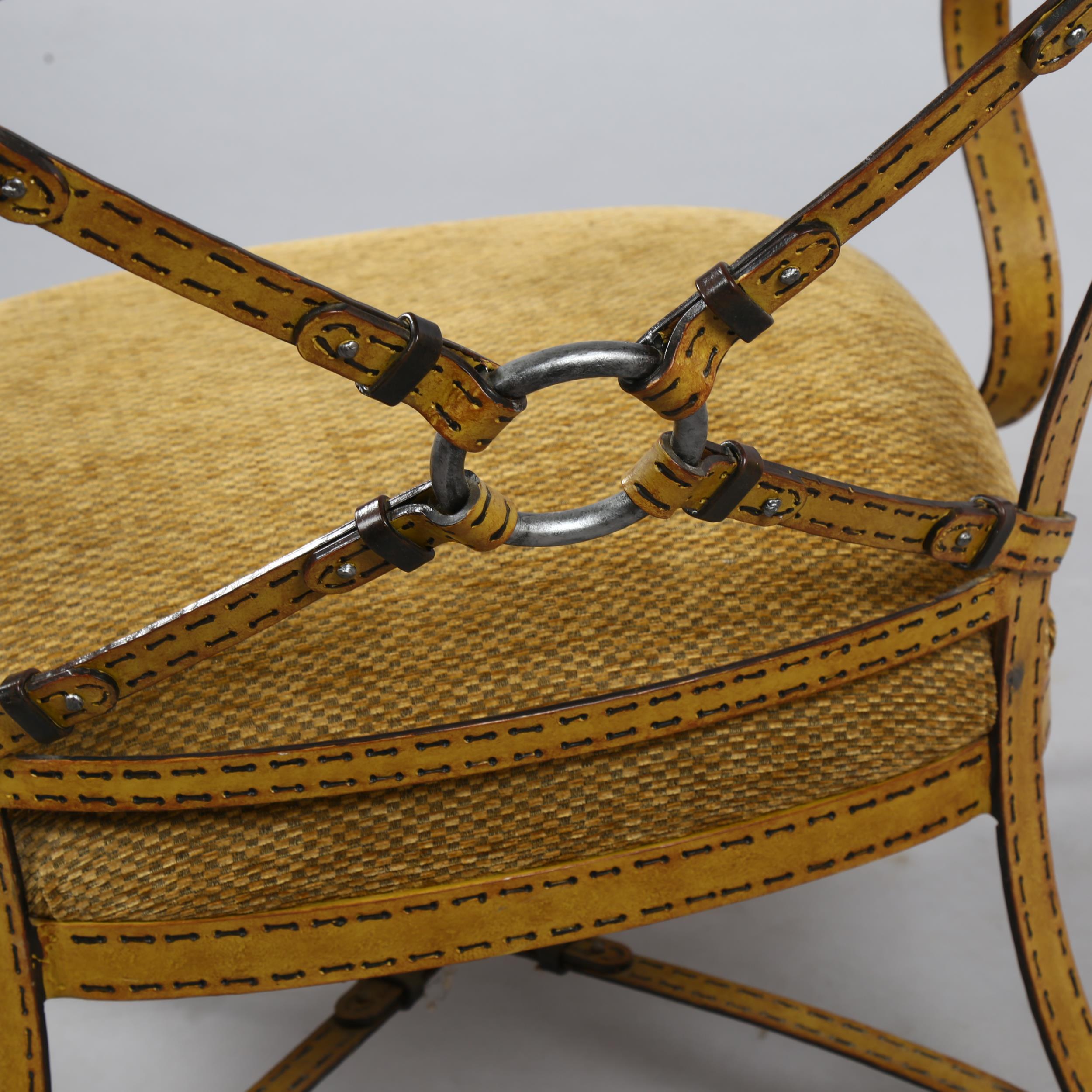 A trompe l’oeil wrought iron lounge chair in the manner of Adnet or Hermes, the iron work frame - Image 4 of 4