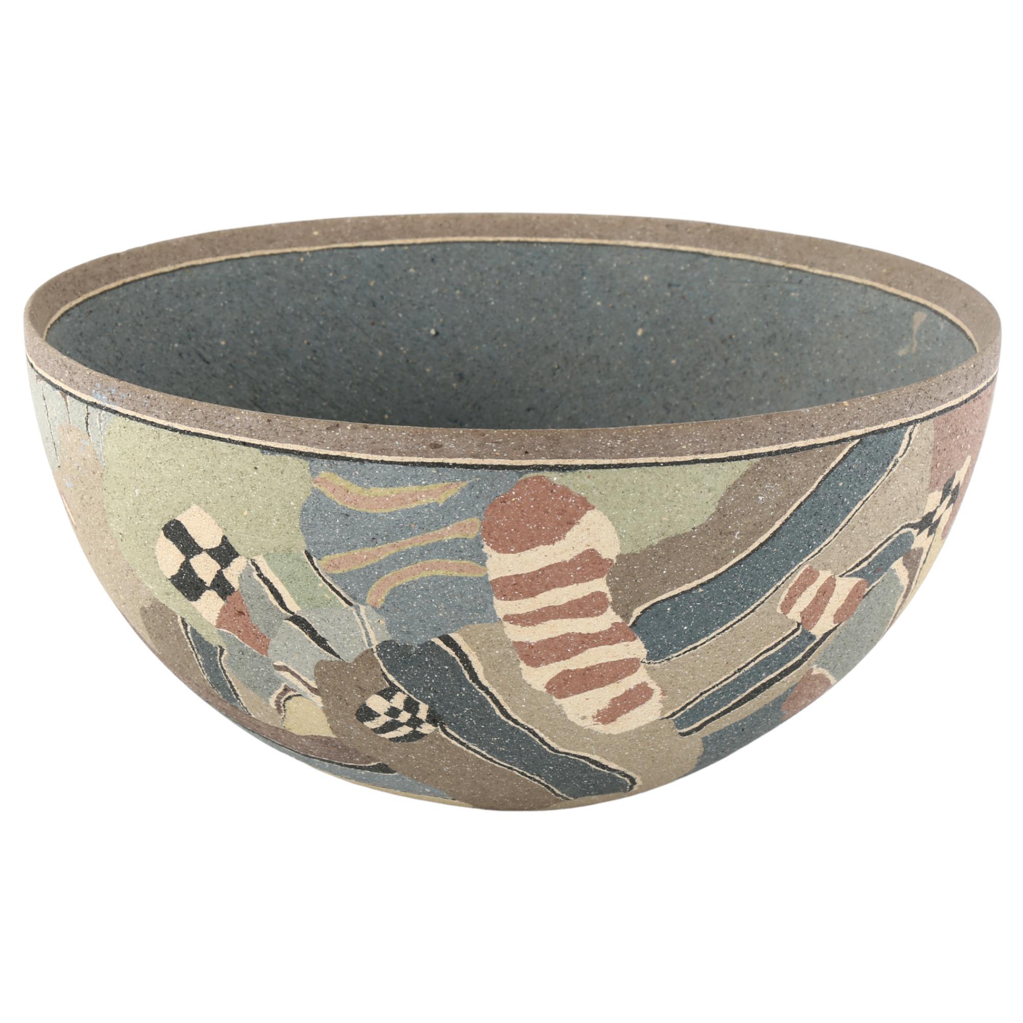 PAUL PHILP, a large studio pottery bowl, with abstract design, signed to base and dated '89,
