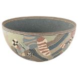 PAUL PHILP, a large studio pottery bowl, with abstract design, signed to base and dated '89,