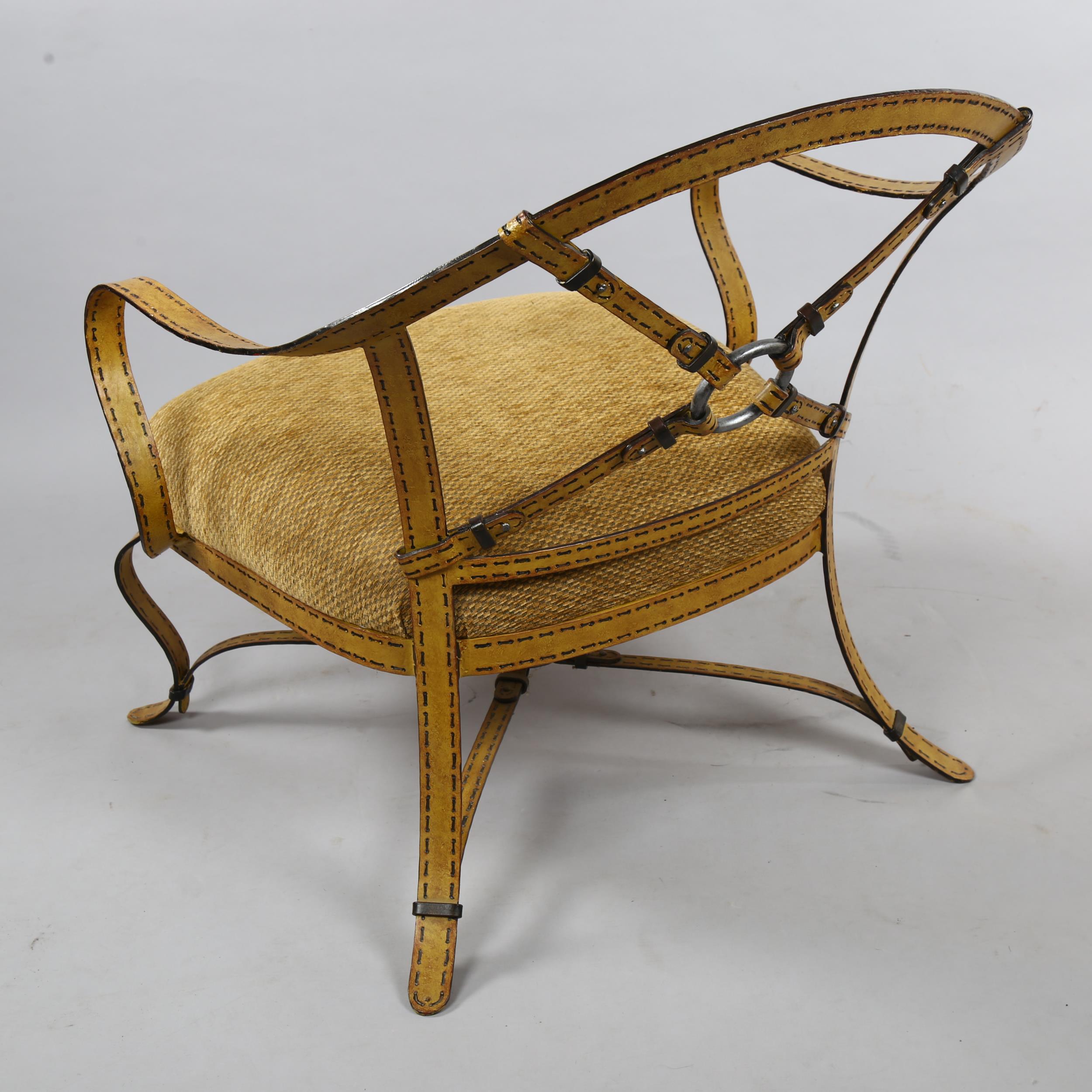 A trompe l’oeil wrought iron lounge chair in the manner of Adnet or Hermes, the iron work frame - Image 3 of 4