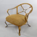 A trompe l’oeil wrought iron lounge chair in the manner of Adnet or Hermes, the iron work frame