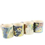 4 TESSA NEWCOMBE hand painted mugs, initials TN and year on base, Height 9.5cm All in good
