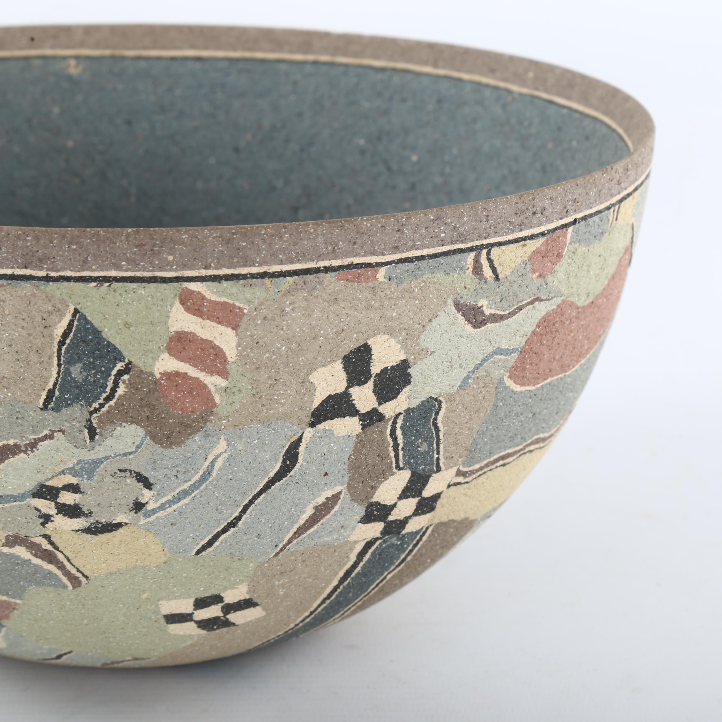 PAUL PHILP, a large studio pottery bowl, with abstract design, signed to base and dated '89, - Image 4 of 4