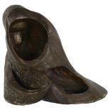 A German brutalist bronze sculpture, mother and child, monogram EKL to side of base, height 19cm