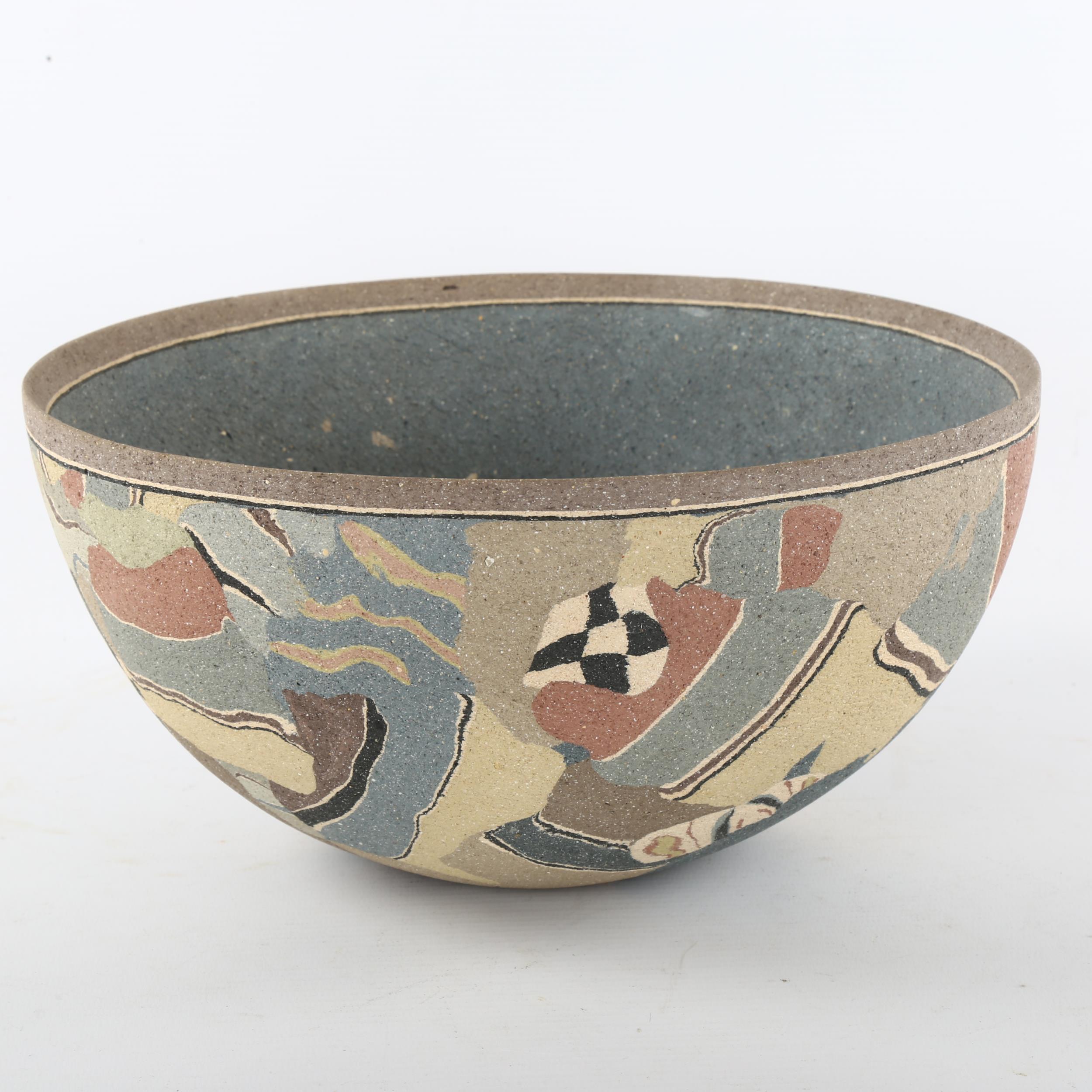 PAUL PHILP, a large studio pottery bowl, with abstract design, signed to base and dated '89, - Image 2 of 4