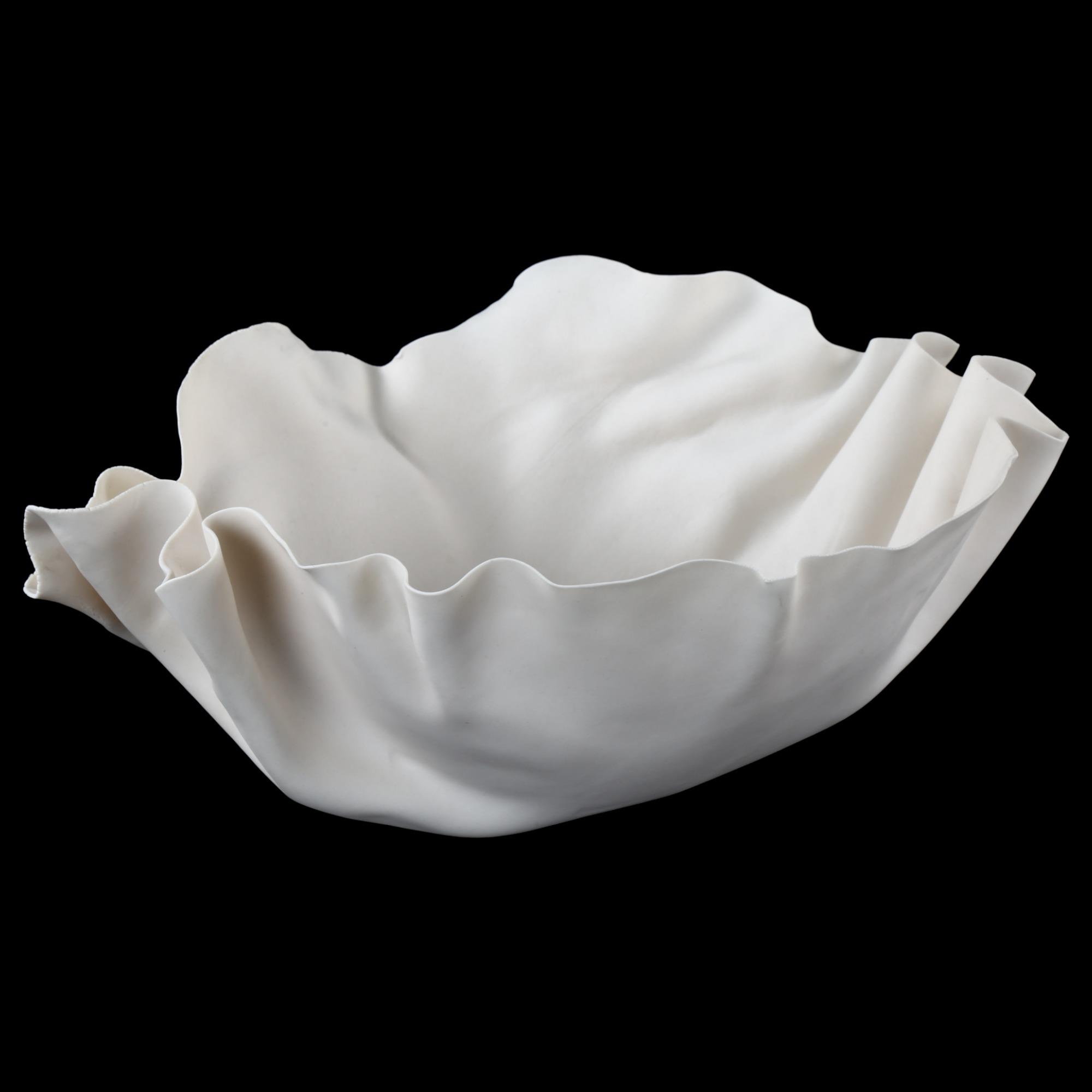 ROMA BABUNIAK, a studio ceramic unglazed porcelain vase with crumpled form and stripe decoration,