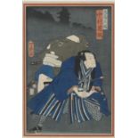 In the manner of Utagawa Kunisada (1786- 1865), 'Warrior and Servant', woodblock print, probably