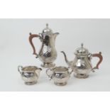 Modern silver four piece tea service, Birmingham 1966, in the early Georgian style comprising pear