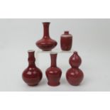 Five Chinese flambe miniature vases, all 20th Century, including a double gourd example, 11.5cm; and
