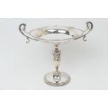 George V silver pedestal comport, by Elkington & Co., Birmingham 1911, twin handled shallow dish
