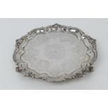 Late Victorian silver card tray, maker W C/J L, London 1899, in Georgian style with a raised