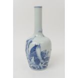 Chinese blue and white bottle vase, 20th Century, decorated with a carp emerging from foaming waves,