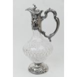 Silver mounted cut glass claret jug in Victorian style, late 20th Century, having a baluster thumb