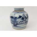 Chinese provincial blue and white ginger jar and cover, 18th or 19th Century, decorated with a