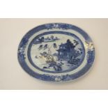 Chinese blue and white export meat plate, late 18th/early 19th Century, oval, decorated to the