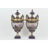 Pair of French Ormolu mounted vases in the Sevres style, late 19th Century, each with a waisted neck