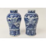 Two Chinese blue and white export vases, late 19th Century, inverted baluster form decorated with