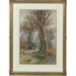 Henry Charles Fox (1855-1929), Pair, Herding sheep on a country lane, watercolours, signed and dated