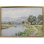 Henry John Sylvester Stannard (1870-1951), Pair, River landscapes, watercolours, signed, 35cm x 50cm