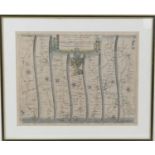 John Ogilby, 'The Road from York to West Chester', hand coloured road map, published 1675, 35cm x
