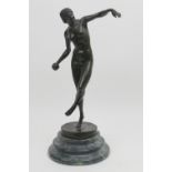 Lucien Alliot, bronze sculpture of a dancer, mid brown patination, signed to the circular base,