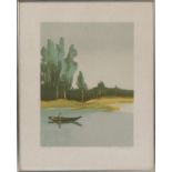 Kruger (Contemporary), Lone fisherman, limited edition silkscreen print, numbered 179/200, signed in