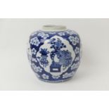 Chinese blue and white ginger jar, early 19th Century, decorated with panels of precious objects
