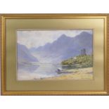 Warren Williams (1863-1918), Highland landscape with ruins, watercolour, signed, 33cm x 50cm