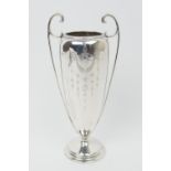 George V silver twin handled vase, by John Round & Son, Sheffield 1912, slender ovoid form decorated