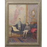 Mary Louise Gillett (Active circa 1920-50), Portrait of James and Alan Gillett within an interior,
