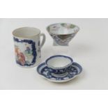 Chinese blue and white export tea bowl and saucer, late 18th/early 19th Century, lobed form relief