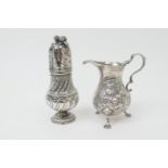 George II silver baluster cream jug, London 1749, maker 'DM', repousse decorated with foliate