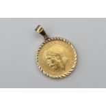 George V sovereign, 1912, in a loose pendant mount with 14ct gold suspension loop, gross weight