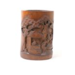 Chinese carved bamboo brush pot, late 19th Century, height 16cm