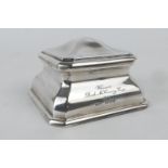 Victorian silver inkwell, London 1894, canted square form with domed cover, hinging over a flared