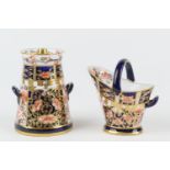 Royal Crown Derby miniature lidded milk churn, circa 1913, printed marks, height 7cm; also a Royal