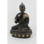 Tibetan lacquered bronze figure of a seated Buddha, on a lotus base, height 41cm