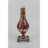Eastern European glass hookah base, baluster form with ruby flash and gilt decoration, on a square