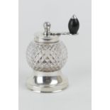 Victorian silver mounted cut glass pepper mill, by John Grinsell & Sons, London 1893, with an