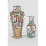 Cantonese famille rose vase, 19th Century, with mask ring handles, decorated in typical palette (