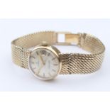 Omega Ladymatic 9ct gold wristwatch, signed champagne coloured dial with baton numerals and date