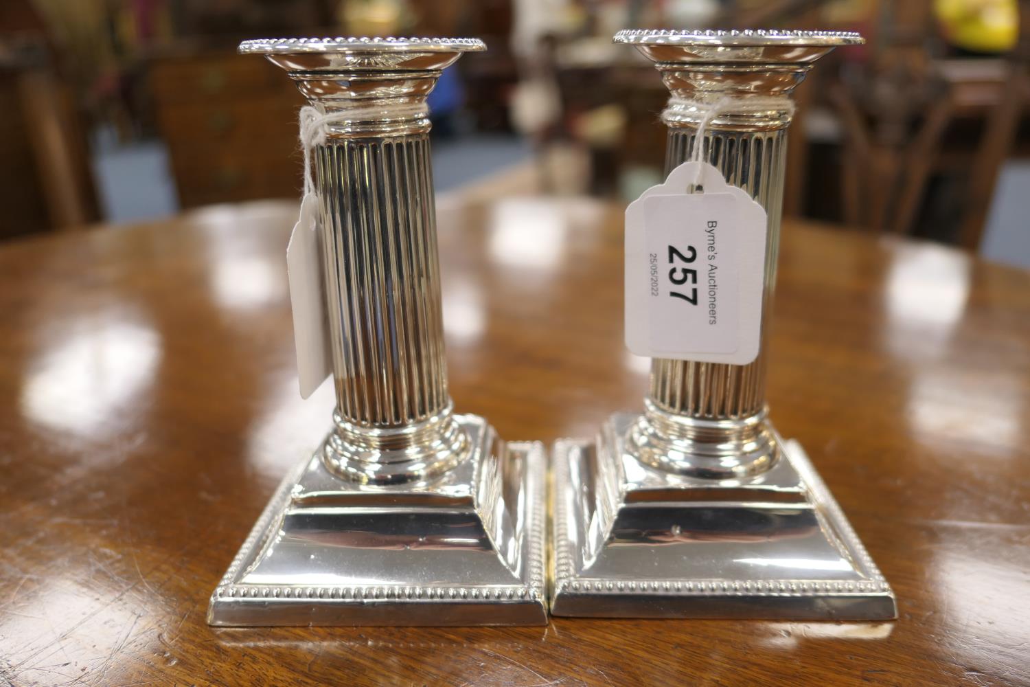 Pair of silver dwarf candlesticks, by William Hutton & Sons, London 1900/01 (loaded), height 13.5cm - Image 2 of 9