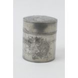 Swatow pewter tobacco jar, decorated with scrolling dragons, the base marked 'Kuthing Swatow',