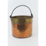 Victorian copper coal bin, engraved with initials and dated 1844, 32cm diameter