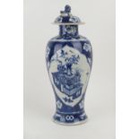 Chinese blue and white vase and cover, 19th Century, decorated with panels of precious objects,