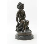 French bronze of a water nymph, circa 1900, indistinctly signed, mounted on a black marble